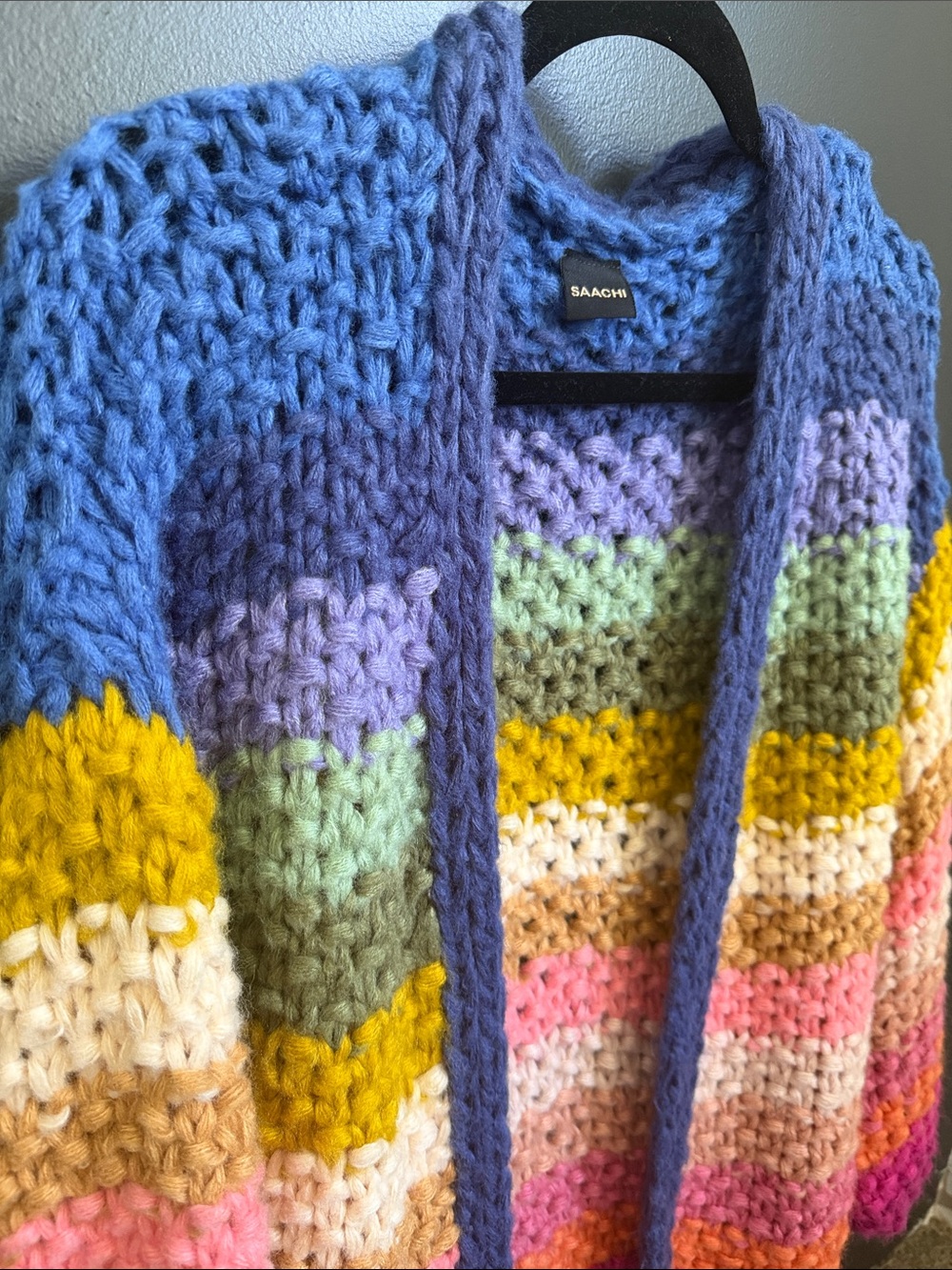 SAACHI Multicolor Chunky Stripe Open Cardigan — - Picture 6 of 9